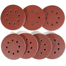 100 Pack 5 inch Sanding Discs 8-Hole Red Variety Pack Grit, Hook, Loop Sandpaper