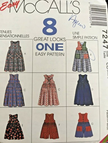 McCall's Sewing Pattern 7247 Jumper Dress Romper Detachable Collar Girls 2 3 4 - Picture 2 of 3