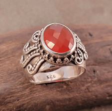 Red Oval Faceted Carnelian Octopus Tentacles Artisan Sterling Ring