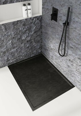 Duschwanne Duschtasse Rechteck 80x120 x5 flach black Stein Effekt schwarz Design