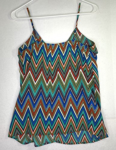 Canotta donna Dina Be multicolore Chevron Cami con volant taglia small made USA - Foto 9 di 9