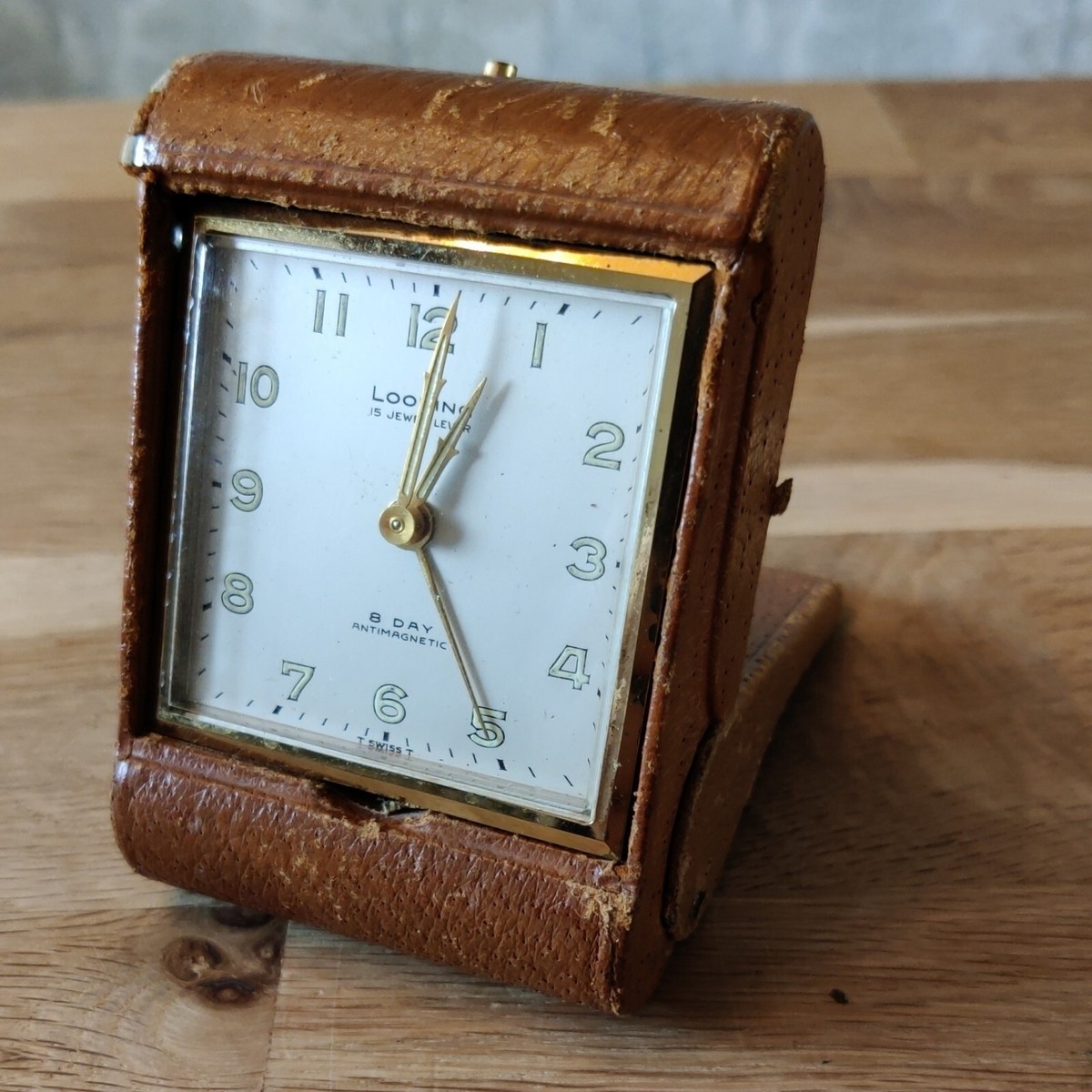 Vintage Looping 15 Jewel Swiss Travel Alarm Clock 8 Day 