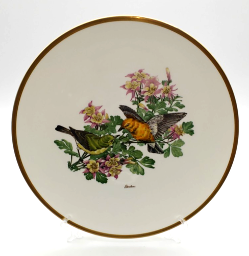 Vtg Boehm 10.5" Porcelain Plate Woodland Bird Of America Warbler With Columbine - Bild 1 von 4