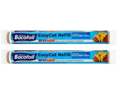 2 x Bacofoil EasyCut Aluminium Foil Refill Rolls For Cooking Wraping - 15m