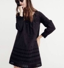 MADEWELL Women’s Black Embroidered Eyelet Shift Dress Size Small 3/4 Sleeve