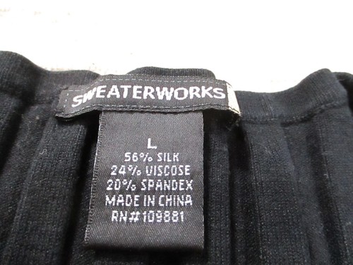 Sweaterworks Womens Sweater Large Black Silk Pullover Short Sleeve VNeck Stretch - Picture 5 of 10