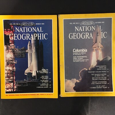 2 National Geographic Magazines Columbia Space Shuttle, Space Mar & Oct 1981