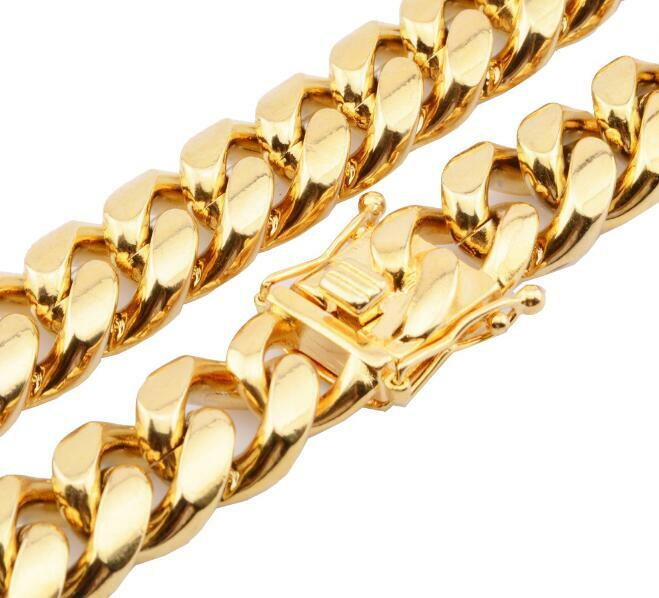 13mm 24'' Heavy Mens Gold Necklace Stainless Steel Smooth