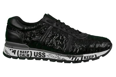 Herren SNEAKERS Voll LEDER Schuhe SCHUHE KÖLN Schwarz Made in ITALY 