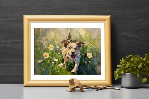 Playful Pup In A Field 5"x7" Print on Matte Paper | Cheerful Dog Artwork - Picture 10 of 17