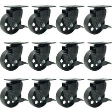 12 All Black Metal Swivel Plate Caster Wheel w/ Brake Heavy Duty (3.5" w/ brake)