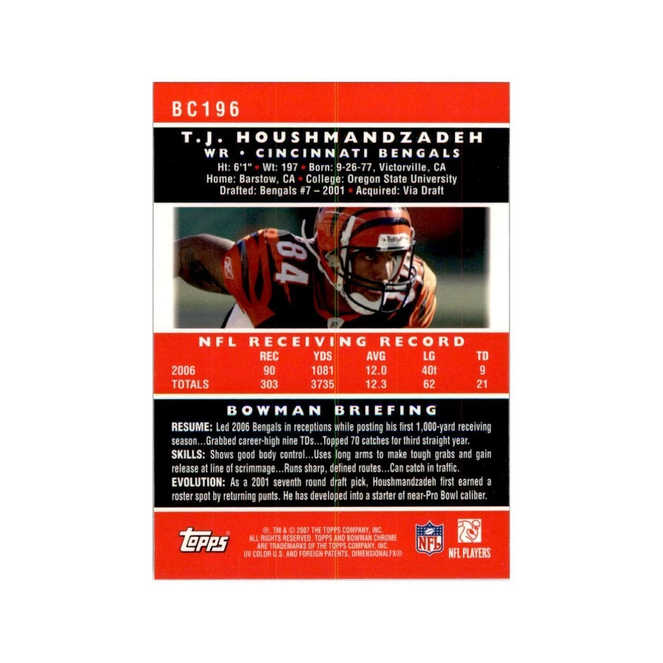 2007 Bowman Chrome T.J. Houshmandzadeh Football Cards #196 - Image 2 of 3