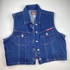 Femme Fatale Original Ladies Blue Denim Jean Vest Sz Large Crop Vintage