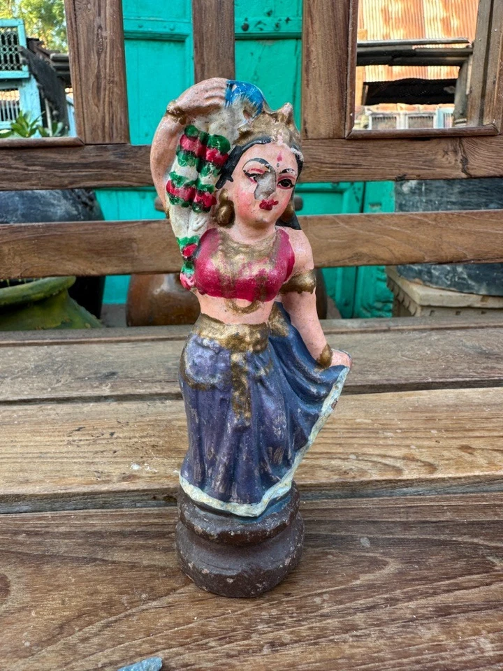 Figura de diosa pintada de terracota original antigua rara del siglo XVII Foto 4 de 4