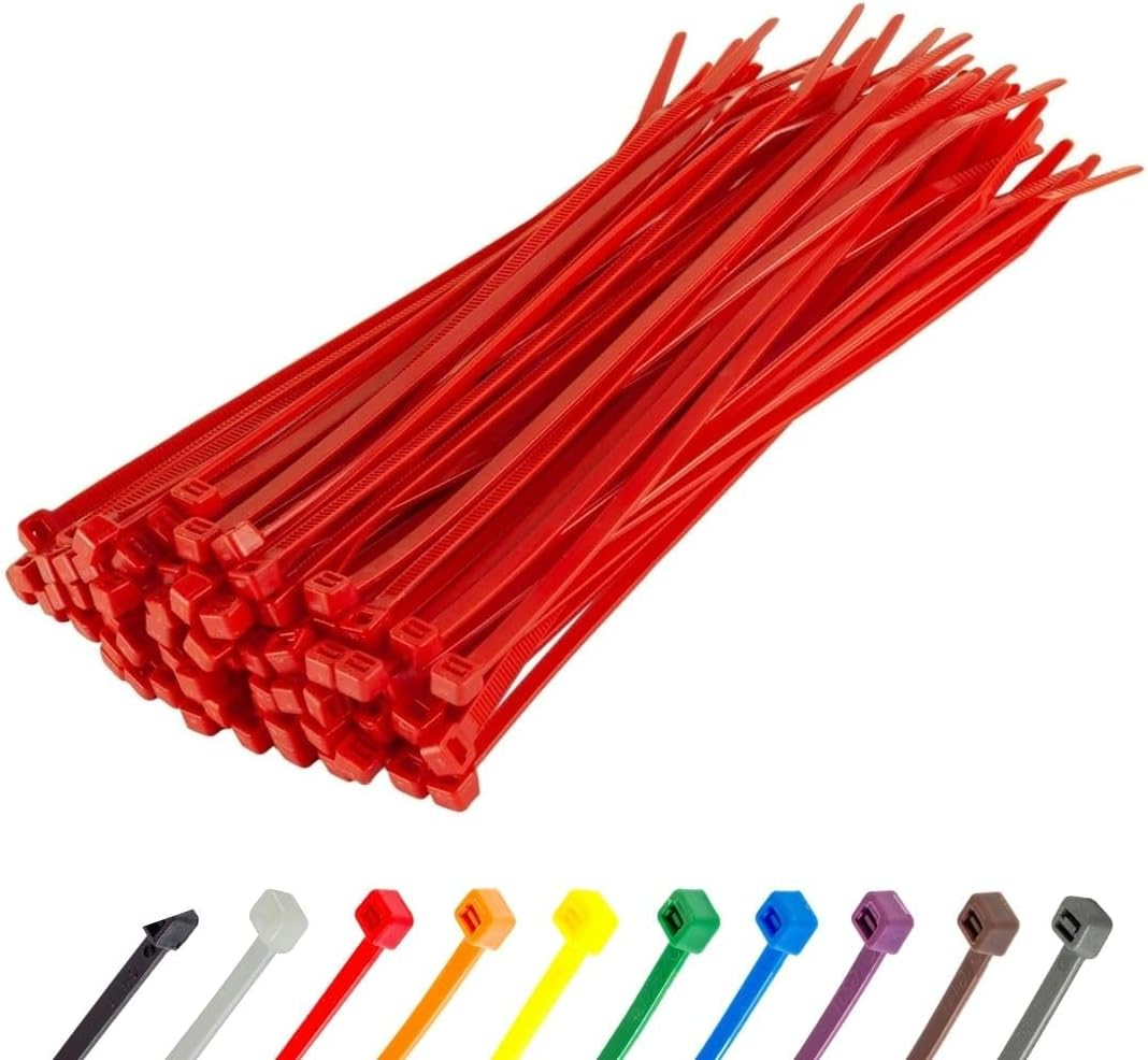 8 Inch Red Zip Ties 100 Pack 18Lb UV Resistant Nylon Cable Ties