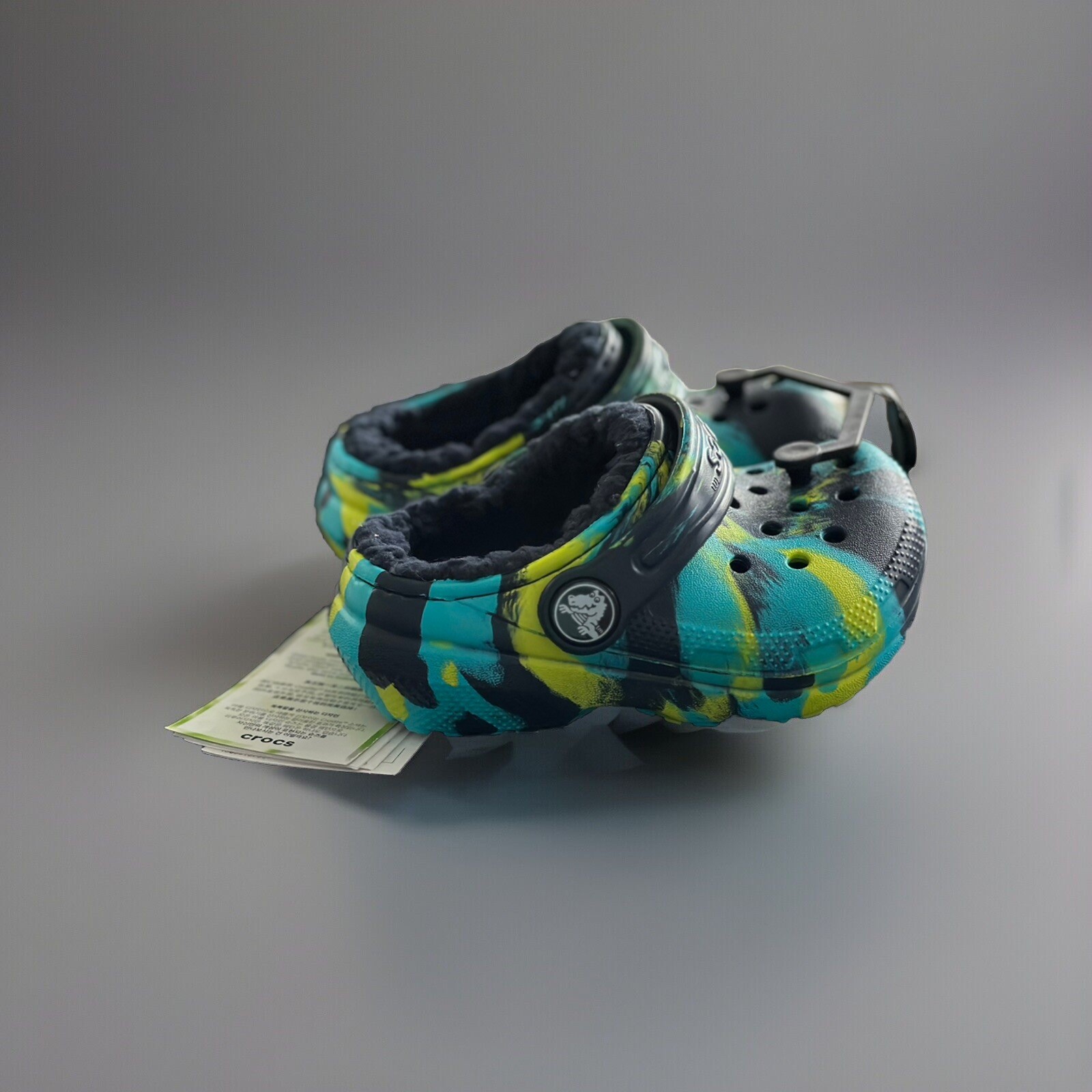 NEW! CROCS CLASSIC LINED MARBLED CLOGS Navy Tie Dye Multicolor Children C5 image 2