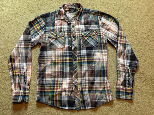 Zoo York Button Up Salvaged Upcycled Long Sleeve Flannel Shirt Tie Dye Men's S - Picture 2 of 5