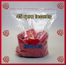 Package of 100 Red 45 rpm 7" Record Plastic Adapter Snap-In Inserts Turntable