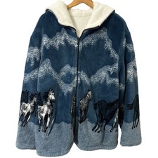 Nordic Lights Fleece Hooded Jacket Size 2xl Xxl Wild Horses Reversible Coat
