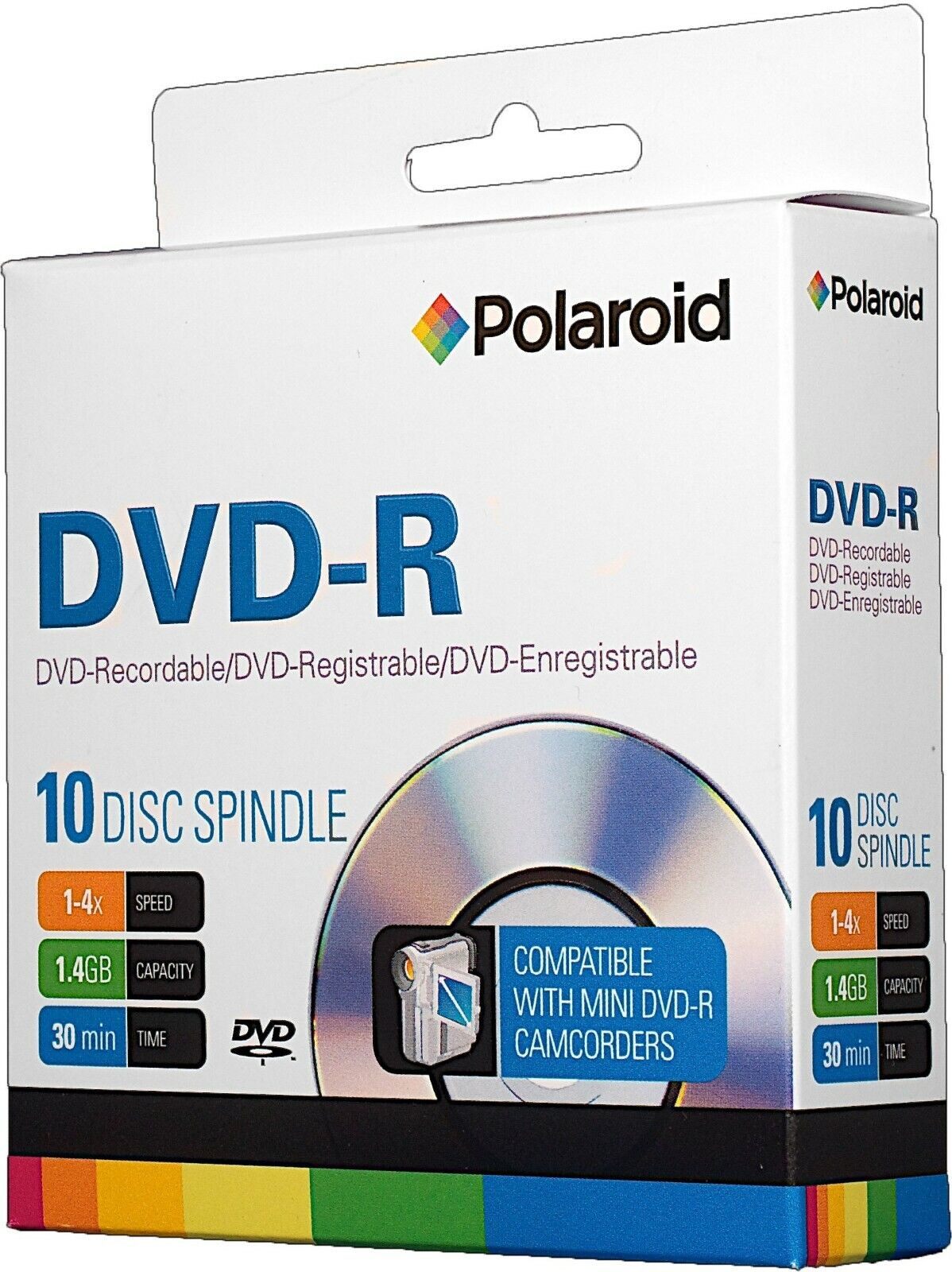 Polaroid DVD-R 1.4GB 30-Min 4x 8cm Mini DVD Disc for Camcorders, 10 PCS Spindle