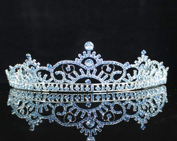 けん VICTORIAN BLUE CROWN RHINESTONE TIARA COMB BRIDAL PARTY