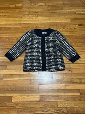 Chico's Womens Jacket Size 1 US 8 Black Beige Layered Cotton Linen Button Up