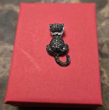 925 Sterling Silver Cat Kitty Kitten Pendant Charm Diamond Marcasite