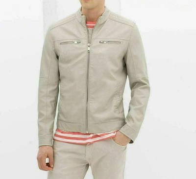 White Men Lambskin Leather Jacket Biker Genuine Real Soft Fit Zipper Motorcycle