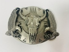 Buffalo Skull Eagles Belt Buckle 1994 Siskiyou Pewter Western Vintage