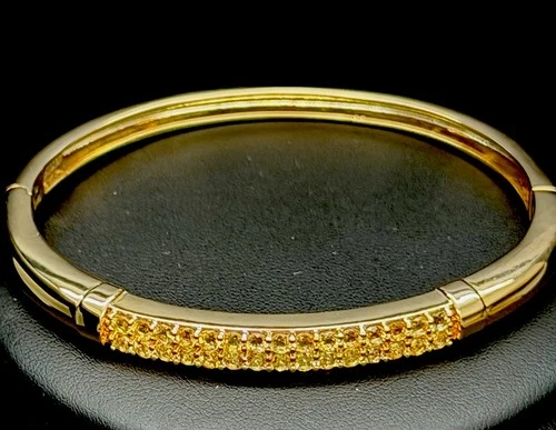 Bellezza Gold Tone Pave  Topaz Bangle Bracelet New In Pouch image 8
