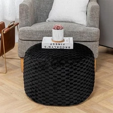 Round Pouf Ottoman Stuffed Plush Fiber Pouf Ottoman 20"D x 20"W x 12"H Black