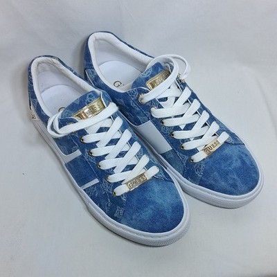 GUESS Denim Monogram Logo Lace-Up Low Top Sneakers Blue/White US 9 M