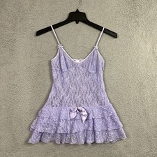 VTG Victorias Secret Lavender Sheer Lace Ruffled Mini Dress Nightie Size S Y2K