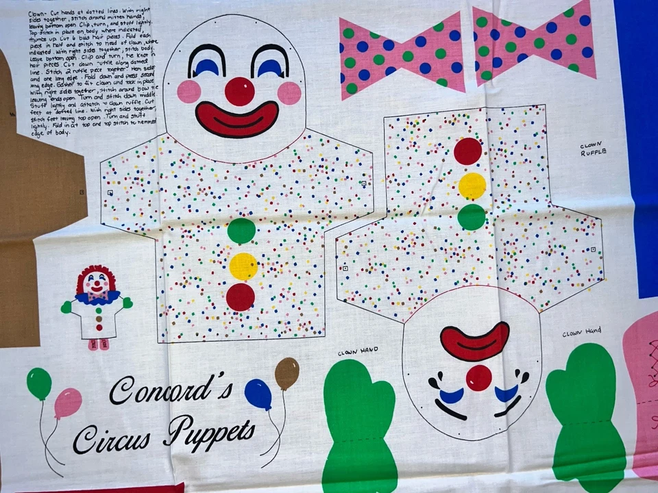 Concords Circus Puppets The Greatest Show Joan Kessler Cotton Fabric Panel 44x34 - Image 2 of 4