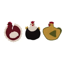 Crochet Chicken Trivet Set of 3 Cotton Chickens Country Farmhouse Decor