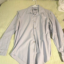 DKNY Men  s Slim Fit Gray Solid Stretch Spread Collar Dress Shirt M