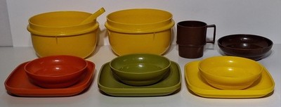 Vintage 1970s Tupperware Toys Mini Serve-It Play Dishes 11 Pc Harvest Colors