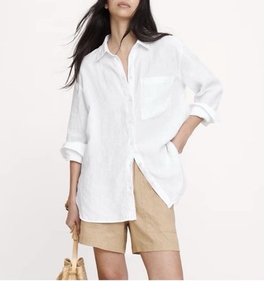 GAP Women's 100% Linen Boyfriend Fit Long Sleeve Button-Up Shirt Sz M