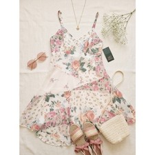 Wild Fable Mini Dress Womens Small White Floral NWT Side Zipper Patchwork Ruffle