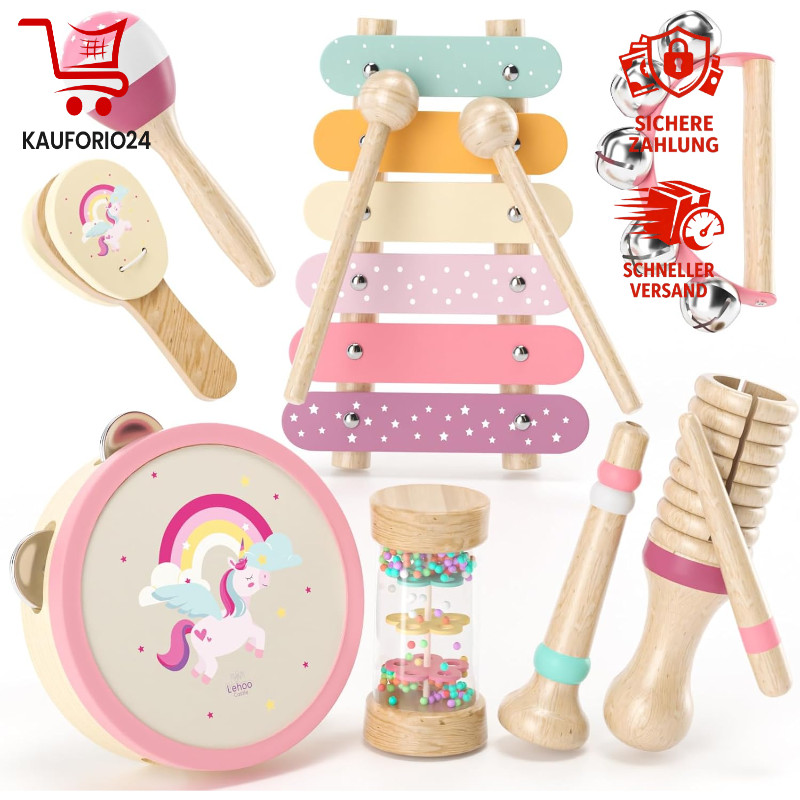 Musikinstrumente Set Holzspielzeug Xylophon Trommel für Kinder ab 1 Jahr