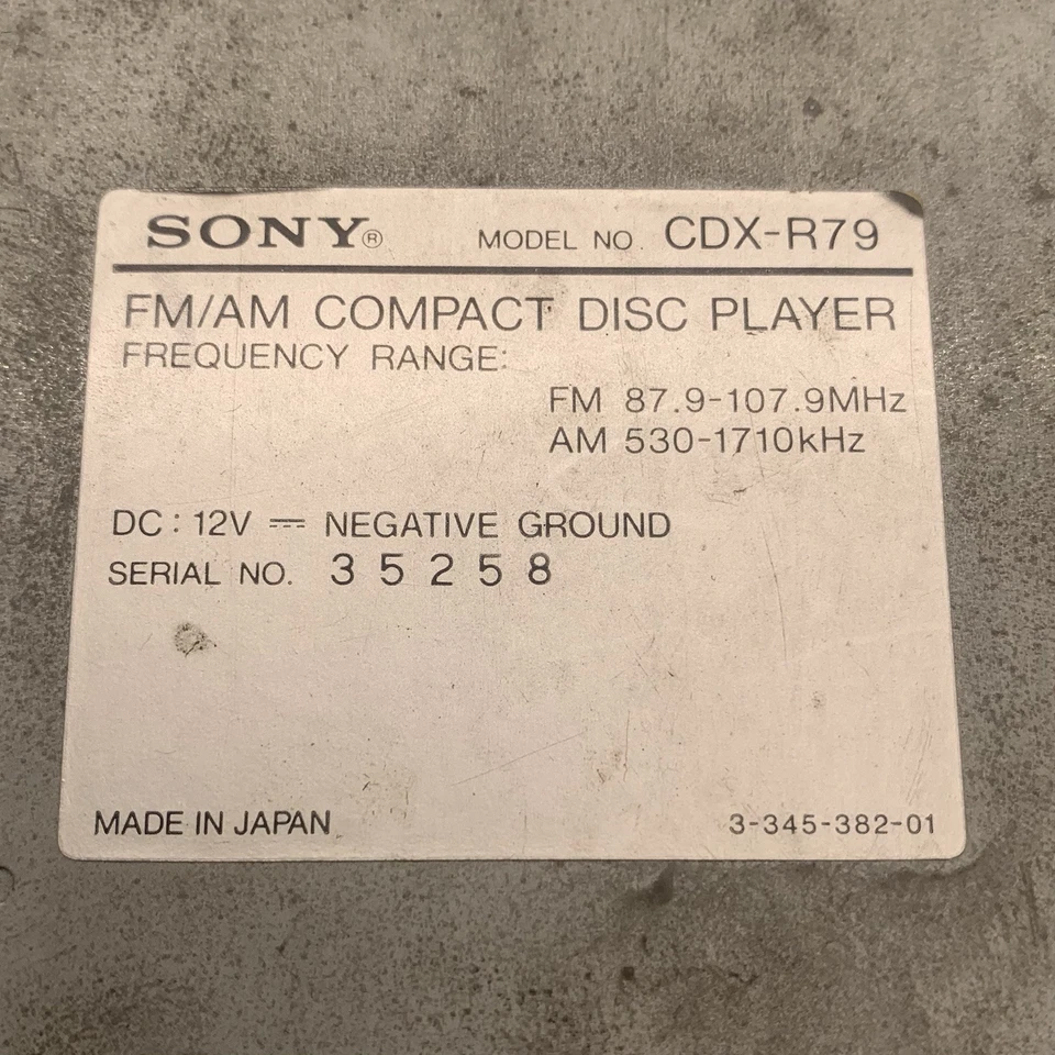 VTG Rare 80s Sony Car Audio CD Player CDX-R79 PLL Sythesizer Stereo Receiver - Image 2 of 4