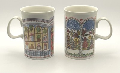 Dunoon Christmas Windows Mugs Bone China Set of 2 Made in Scotland