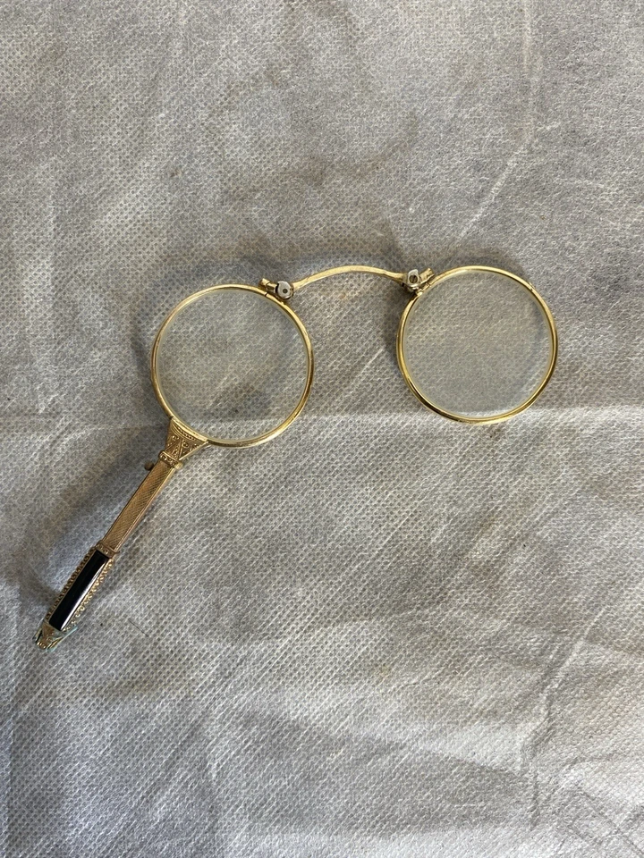 Antique Bausch And Lomb Gold Filled Lorgnette Opera Glasses Folding With Onyx  - Image 4 of 4