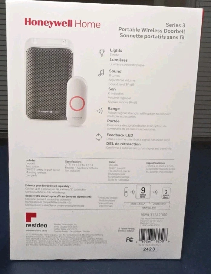 Timbre inalámbrico portátil Honeywell Home Serie 3  Foto 2 de 2