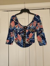 Arlen Ness M Biker Babe Top Patriotic Crop Top  Motorcycle Gear Corset Clips