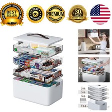 4-Tier XL Medicine Organizer Portable Medicine Cabinet Leather Handle Empty