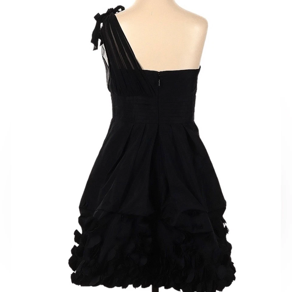 BCBG Black One Shoulder Dress Women’s Size 2 Petal Hem Silk - Image 2 of 4