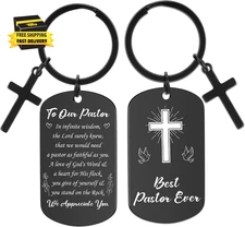 Pastor Appreciation Gift Keychain - Religious Cross Bible Theme Key Chain Thank 