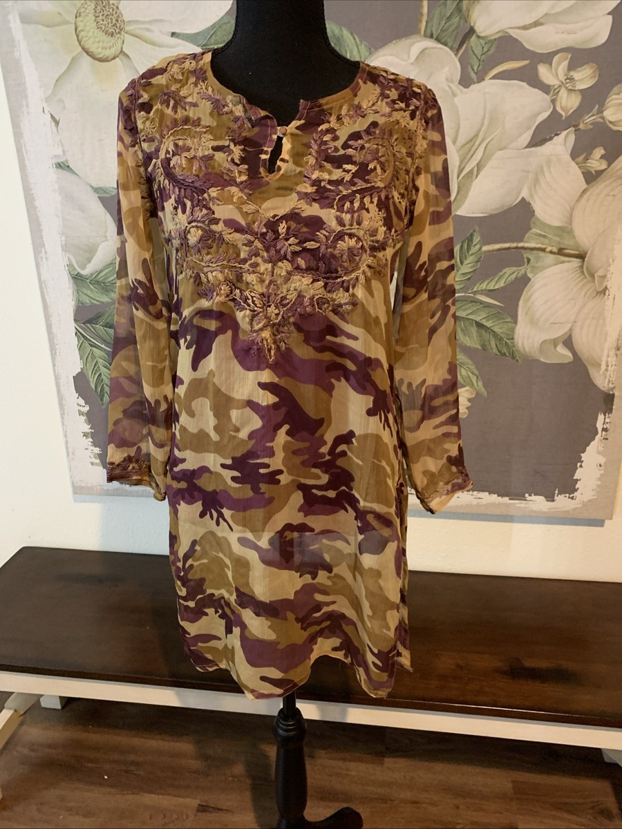 green emerald velvet dress Raj Carlyle Turquoise/Multi Printed Embroidered Tunic Small