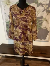 RAJ Silk Dress Tunic Sheer Long Sleeve Cover Up Embroidered Top Women's Size S